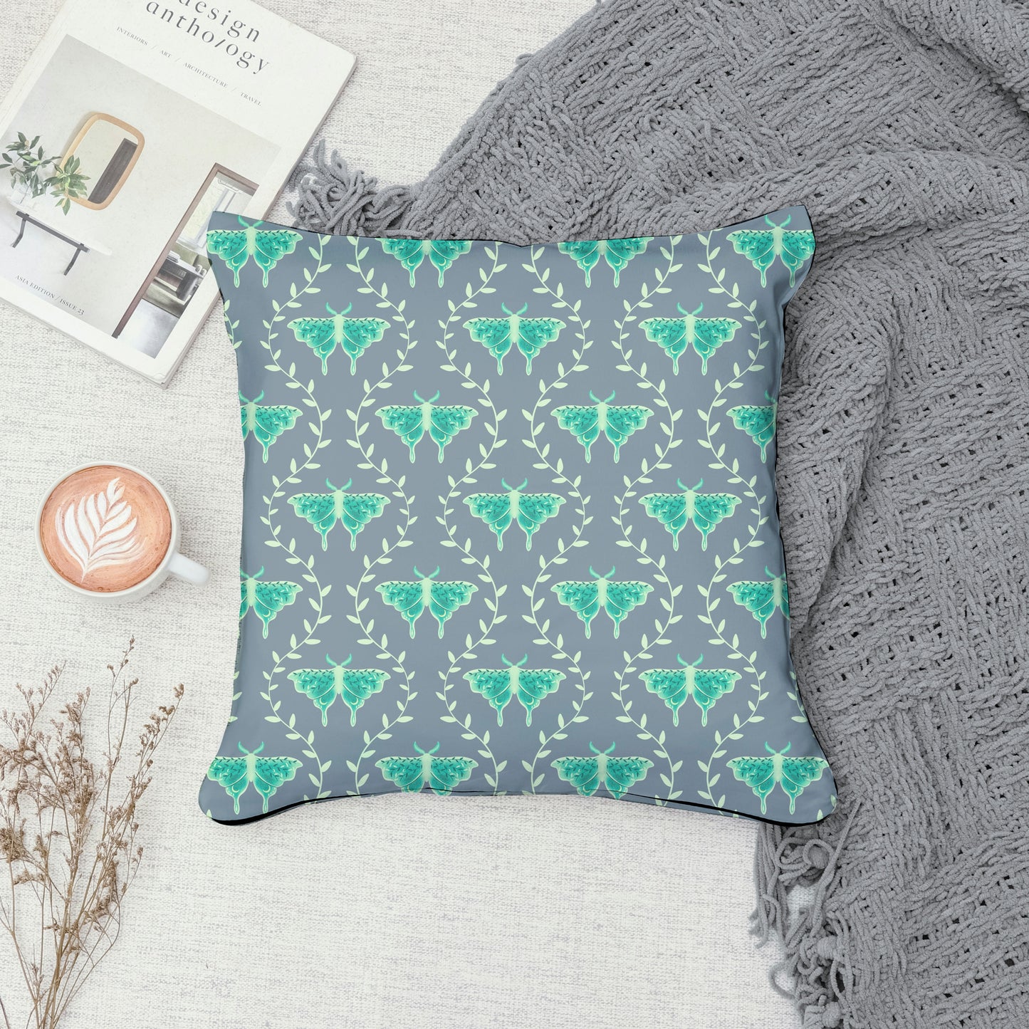 Whimsical Moth Seamless Pattern Digital File Grey – Dreamy 12x12” PNG, 300 DPI, Commercial Use