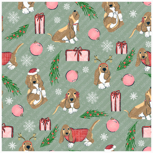 Christmas Basset Hound Seamless Pattern Green | Holiday Dog Print | 12x12” PNG Digital Download Christmas Basset Hound Seamless Pattern | Holiday Dog Print | 12x12” PNG Digital Download