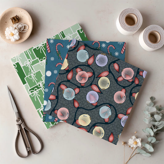 Christmas Basset Hound Seamless Pattern Bundle Blue | Ornaments, Lights, Gifts & Candy Canes | 12x12” PNGs | Digital Download