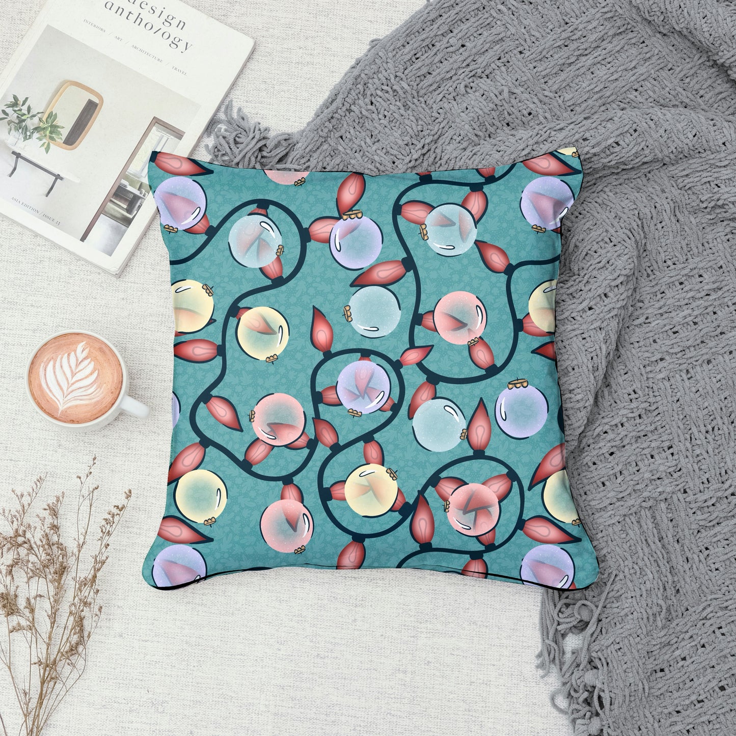 Christmas Ornaments & Lights Seamless Pattern Blue Green | Holiday Digital Design | 12x12β PNG