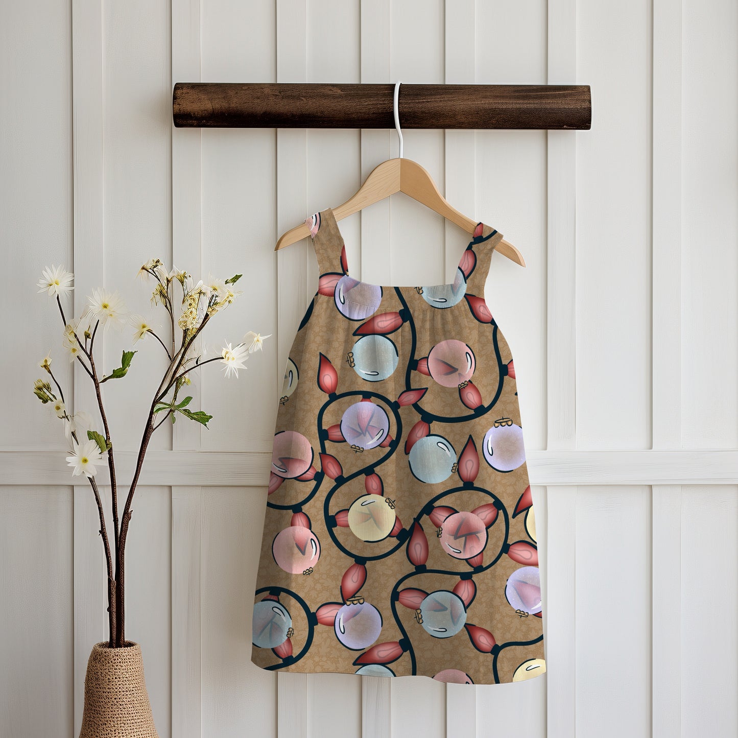 Christmas Ornaments & Lights Seamless Pattern Brown | Holiday Digital Design | 12x12β PNG