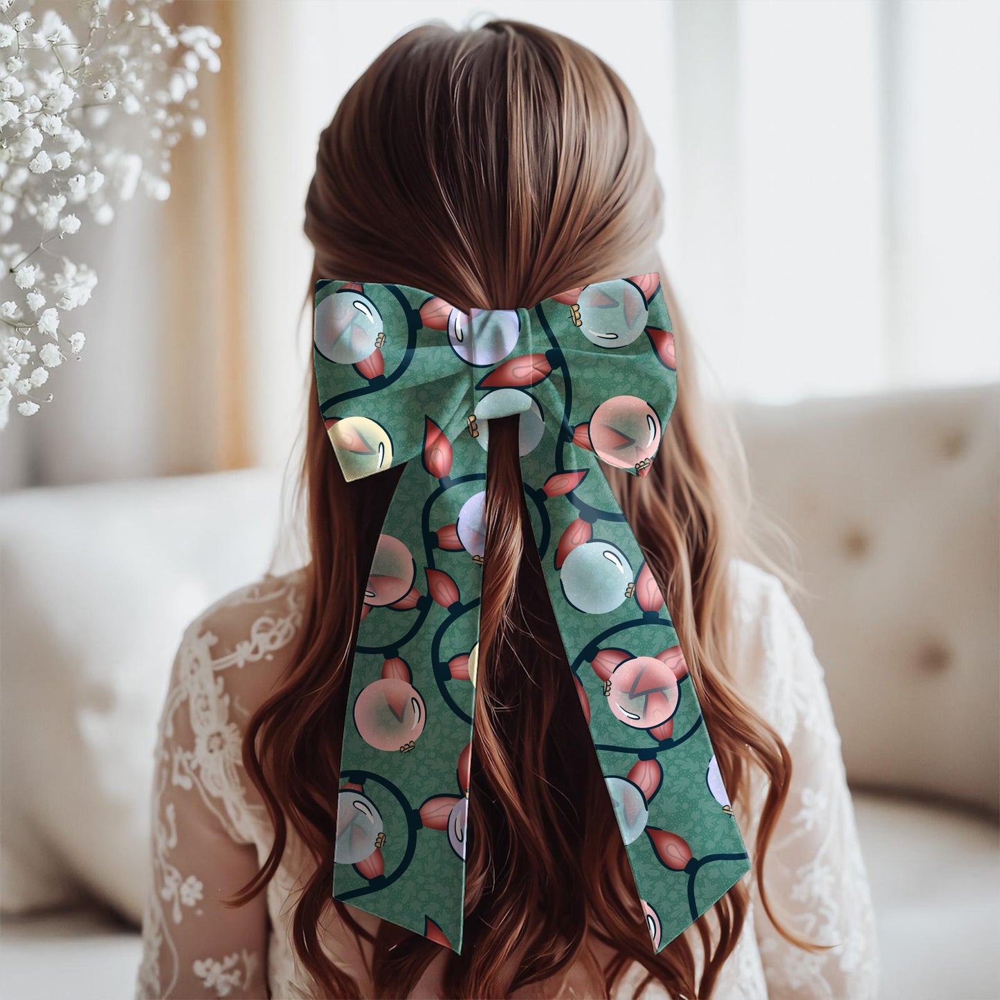 Christmas Ornaments & Lights Seamless Pattern Green | Holiday Digital Design | 12x12β PNG