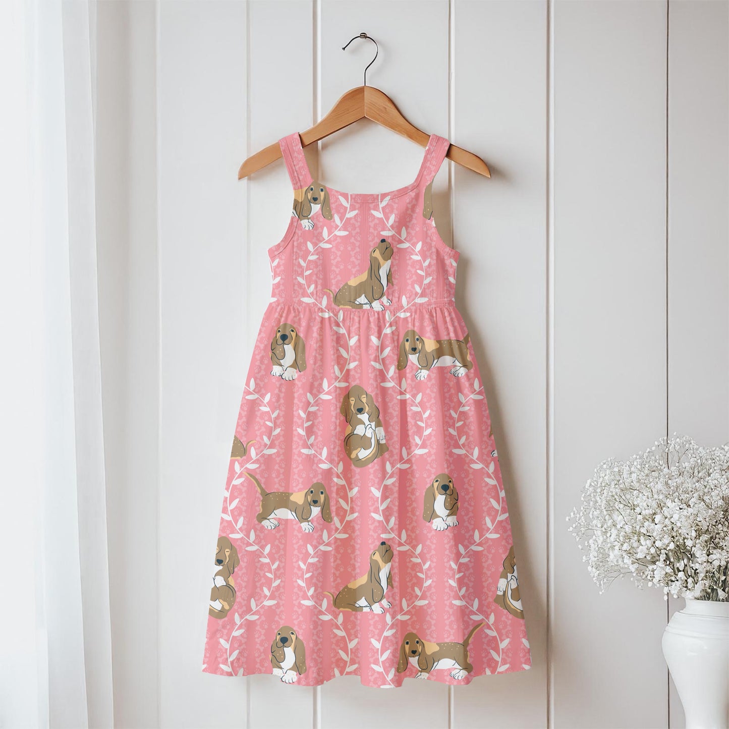 Basset Hound & Botanical Vines Seamless Pattern Pink | Cute Dog Pattern | 12x12” PNG Digital Download