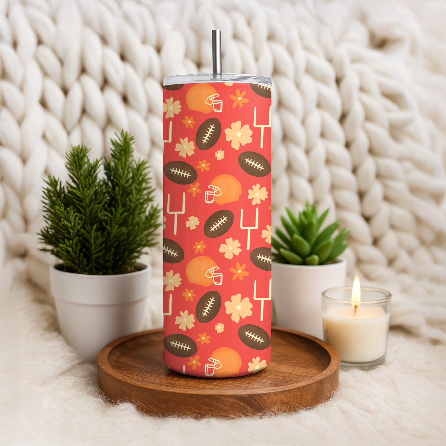 Cute Football Tumbler Wrap PNG | 20oz Skinny Cup Design for Game Day Red