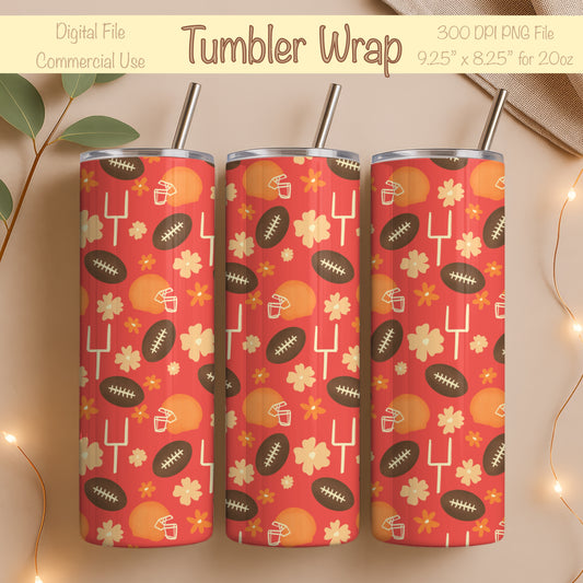 Cute Football Tumbler Wrap PNG | 20oz Skinny Cup Design for Game Day Red