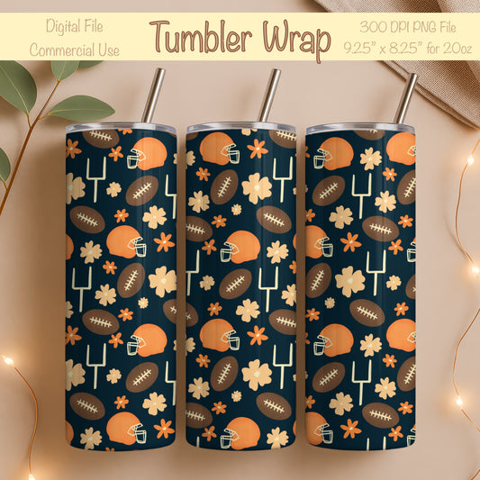 Cute Football Tumbler Wrap PNG | 20oz Skinny Cup Design for Game Day