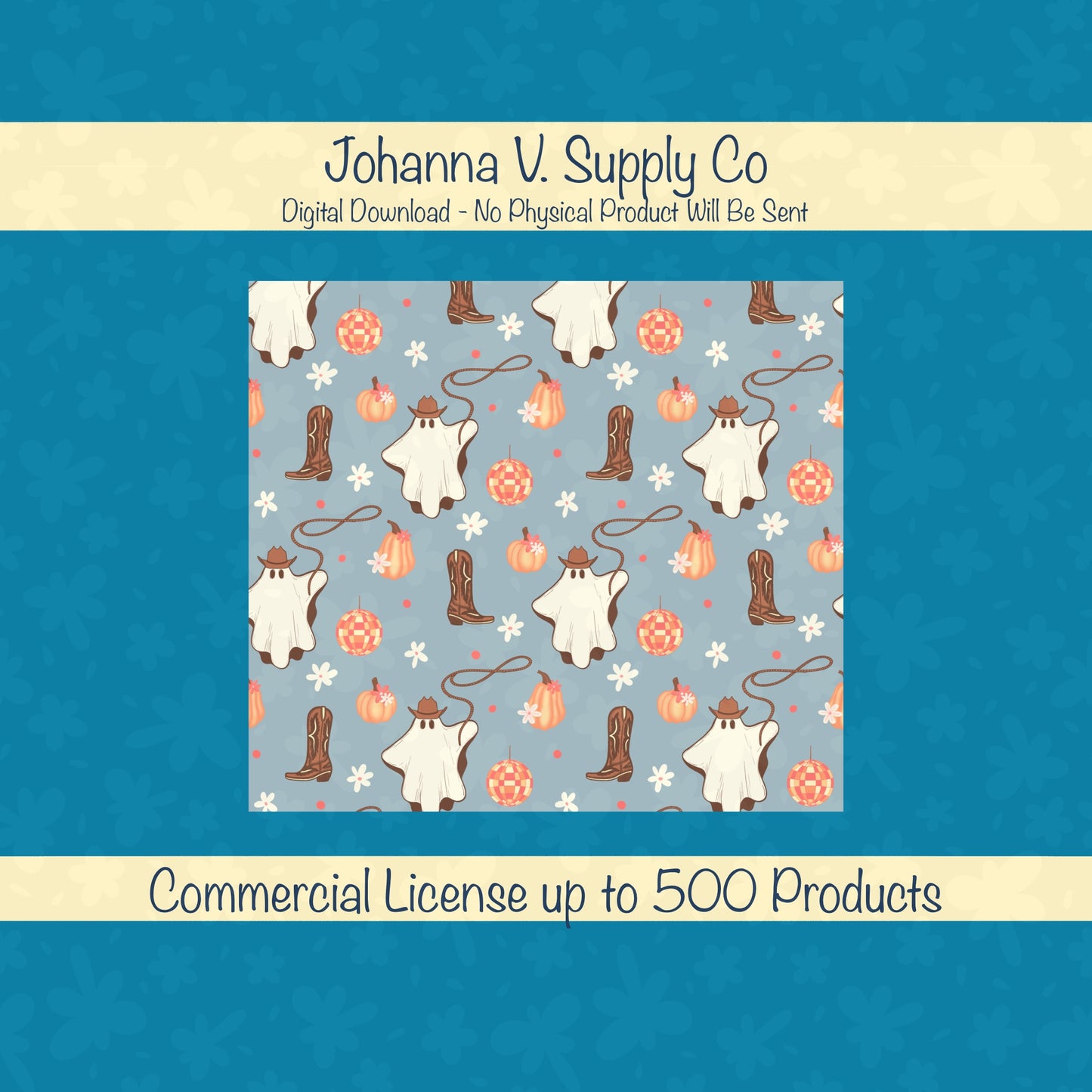 Halloween Cowgirl Ghost Tumbler Wrap PNG | Pumpkins & Disco Balls | 20oz Skinny Tumbler Design
