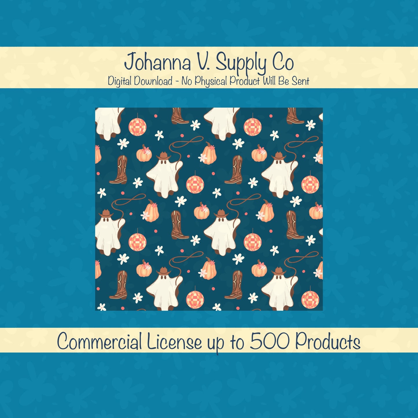 Halloween Cowgirl Ghost Tumbler Wrap PNG | Pumpkins & Disco Balls | 20oz Skinny Tumbler Design
