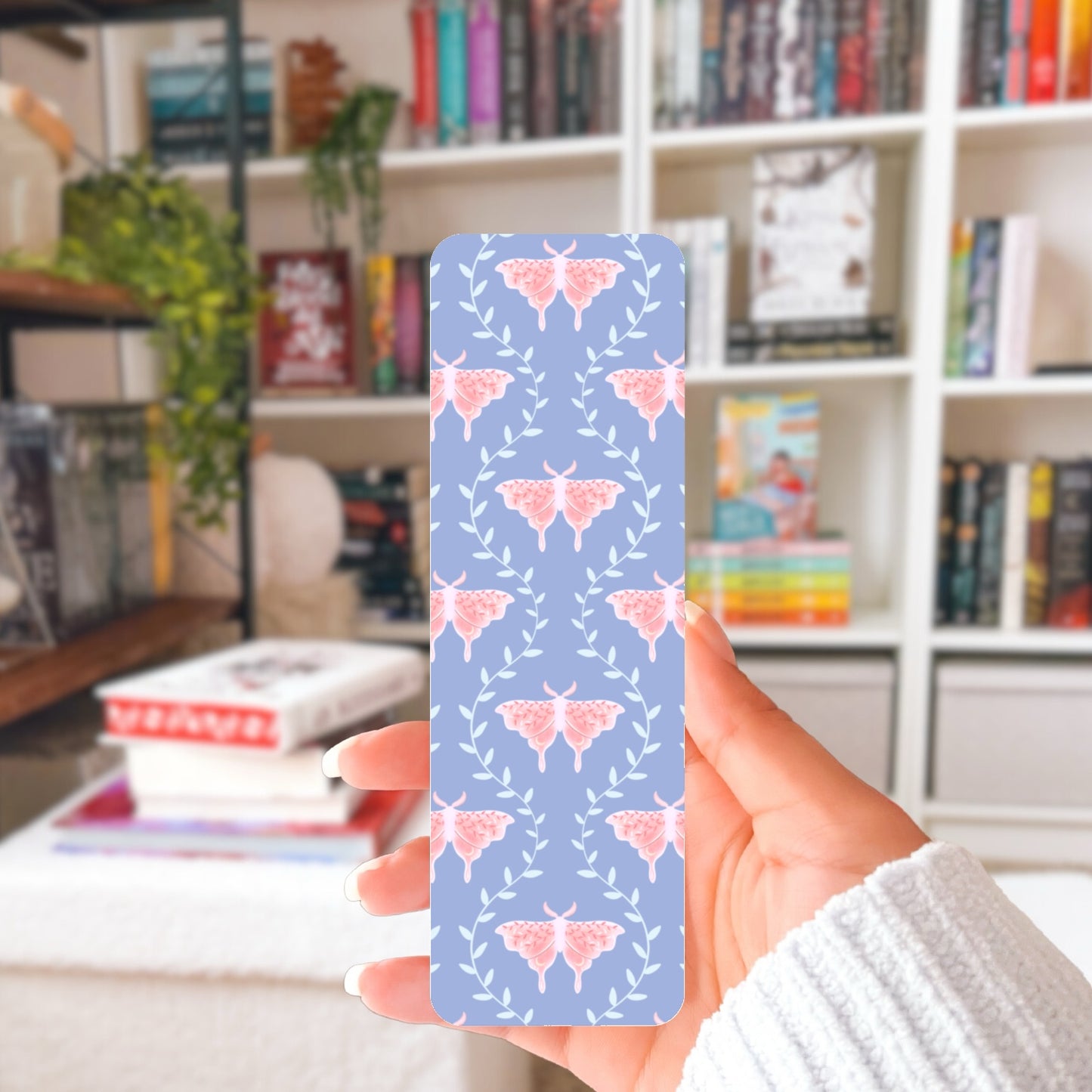 Whimsical Moth Printable Bookmark Purple – Dreamy Digital Download | 2 PDF Files, 2”x7” at 300 DPI | Commercial Use