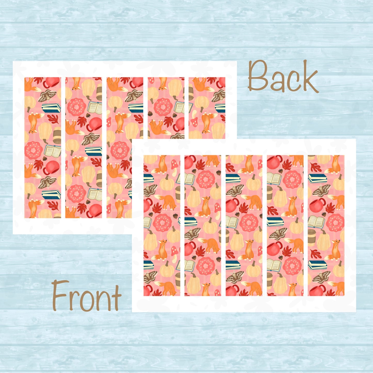 Festive Fall Printable Bookmark with Foxes, Coffee, Books, Donuts, Botanicals & Moths β Digital Download | 2 PDF Files, 2x7β at 300 DPI | Commercial Use