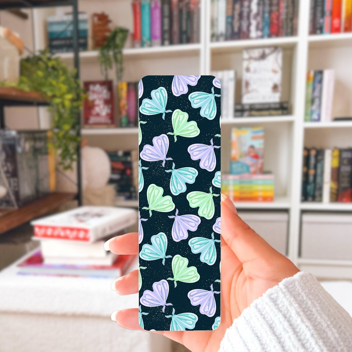 Whimsical Printable Moth Bookmark Dark – Digital Download | 2 PDF Files, 2” x 7” at 300 DPI | Commercial Use