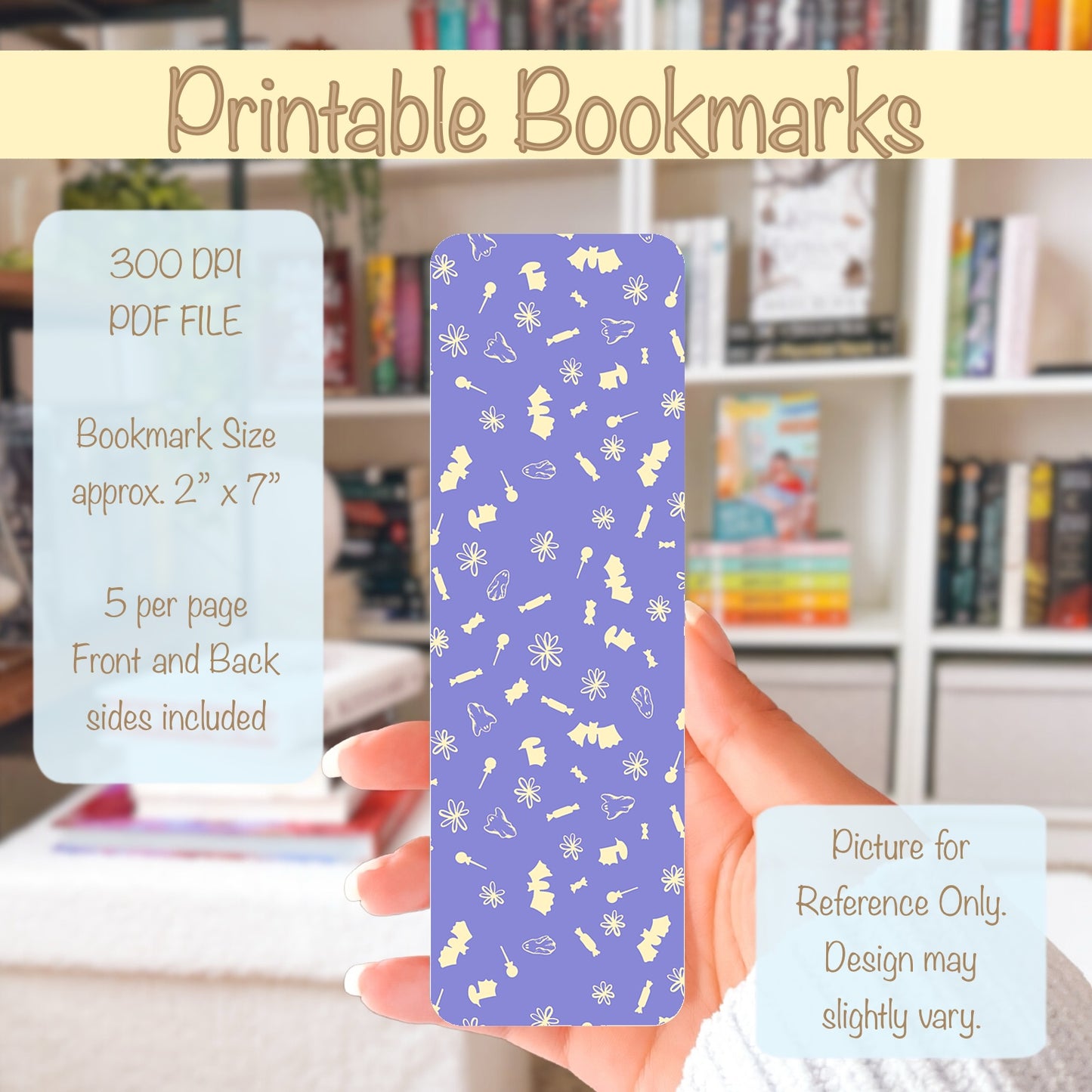 Cute Halloween Printable Bookmark with Bats, Ghosts & Candy β Digital Download | 2 PDF Files, 2x7β at 300 DPI | Commercial Use