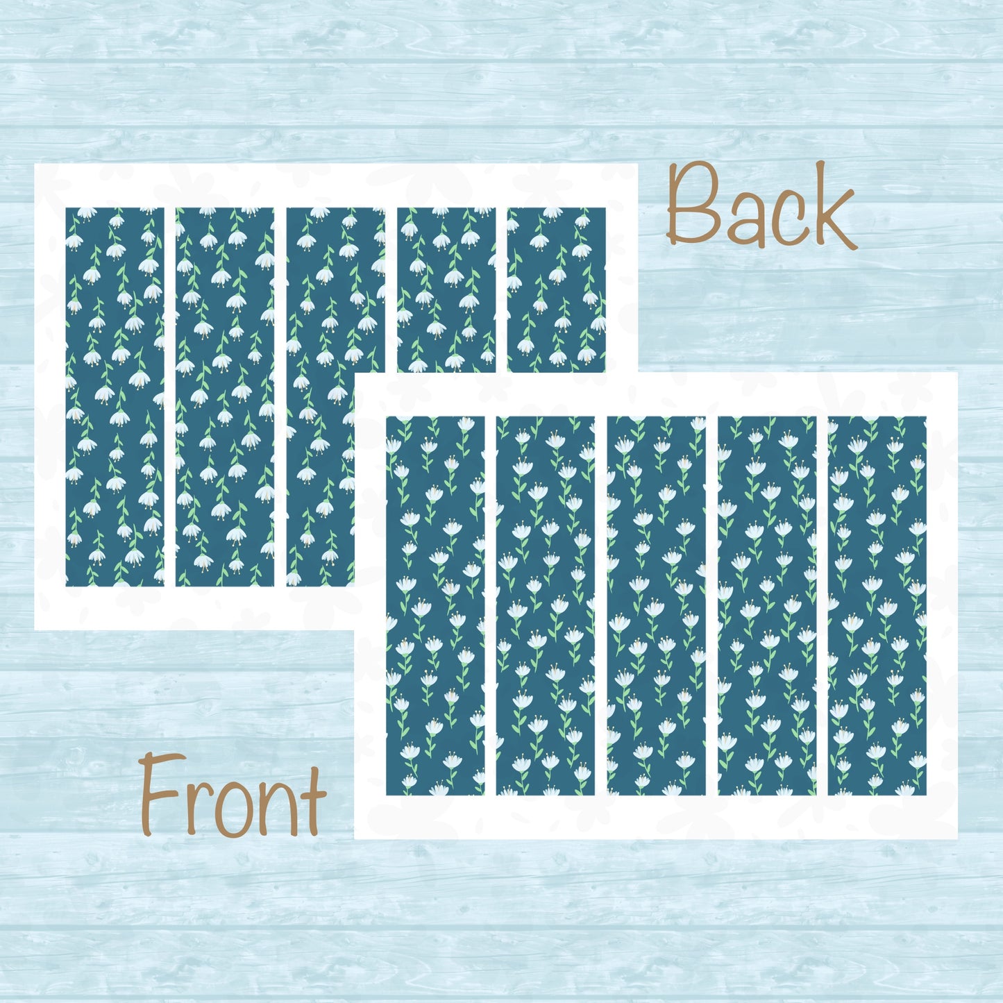 Whimsical Printable Flower Bookmark Blue – Digital Download | 2 PDF Files, 2x7” at 300 DPI | Commercial Use