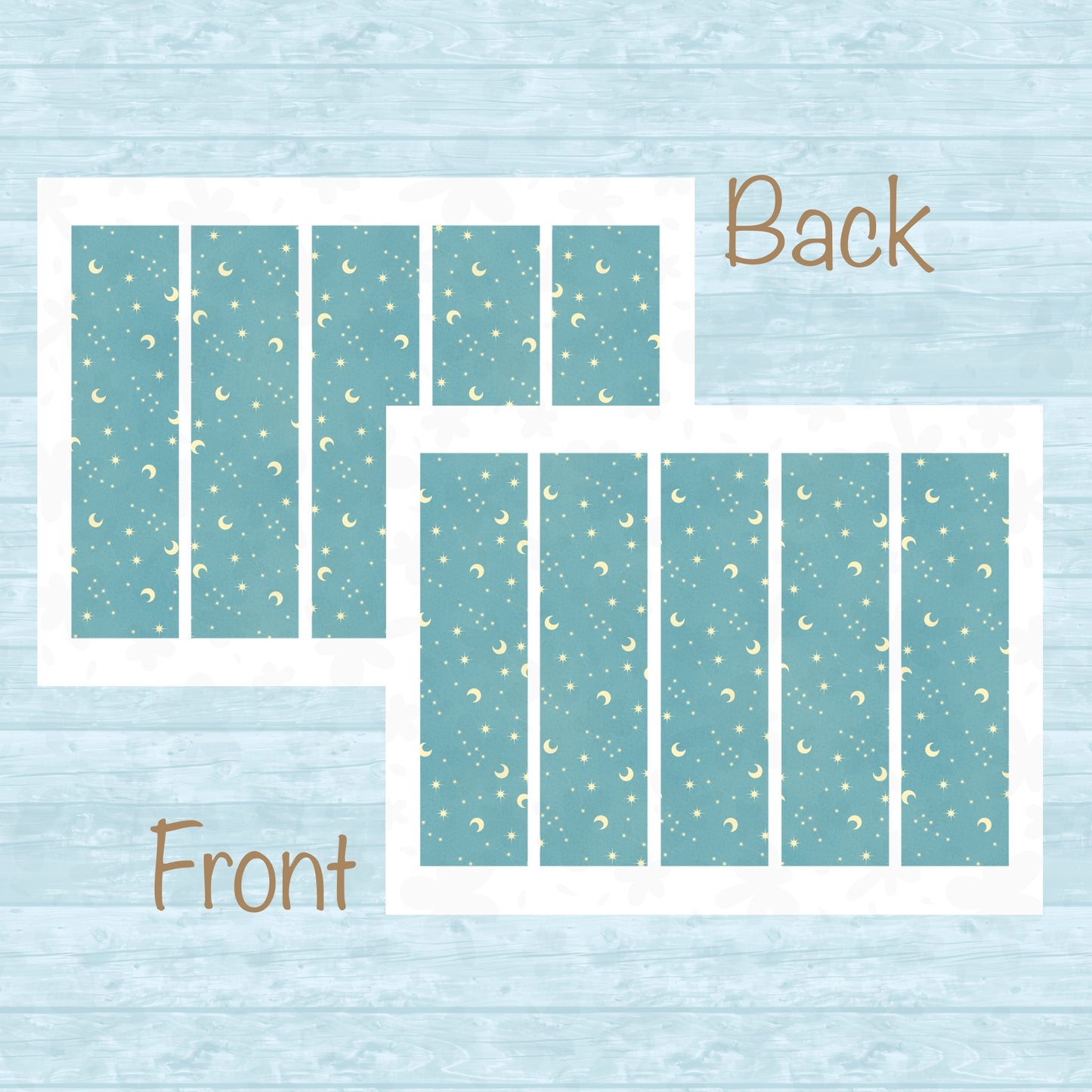 Celestial Printable Bookmark with Moons, Stars & Constellations Blue – Digital Download | 2 PDF Files, 2x7” at 300 DPI | Commercial Use
