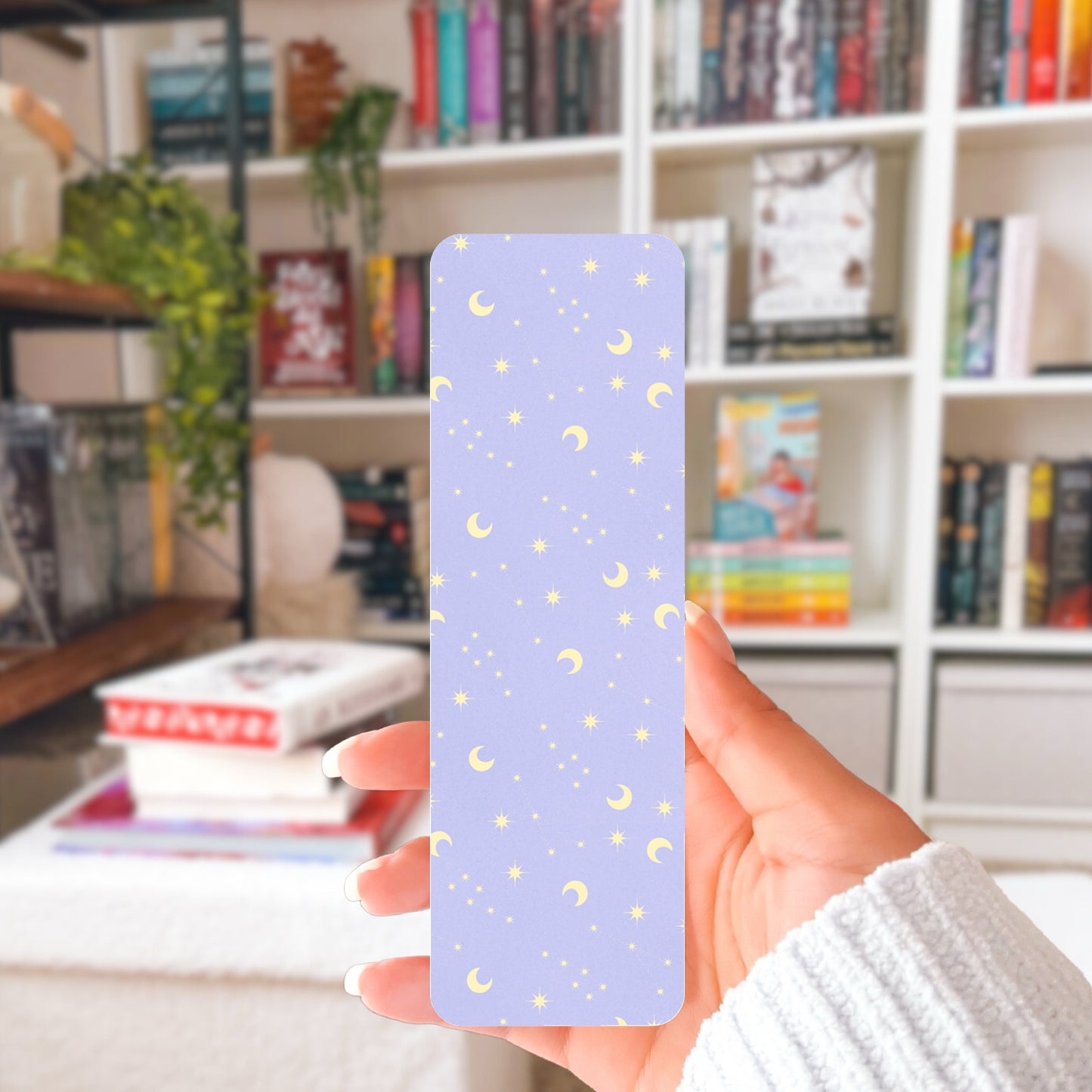 Celestial Printable Bookmark with Moons, Stars & Constellations Lavender– Digital Download | 2 PDF Files, 2x7” at 300 DPI | Commercial Use