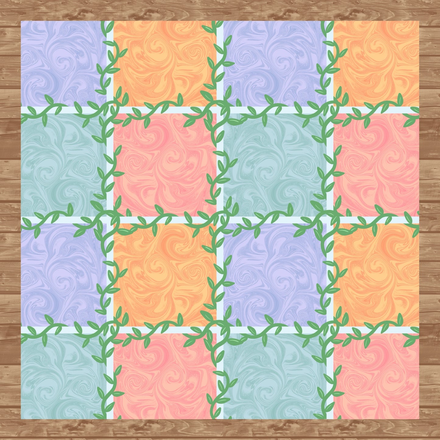 Whimsical Tiles & Botanicals Seamless Pattern | Digital Paper PNG 12β x 12β 300 DPI