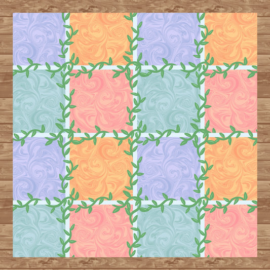 Whimsical Tiles & Botanicals Seamless Pattern | Digital Paper PNG 12” x 12” 300 DPI