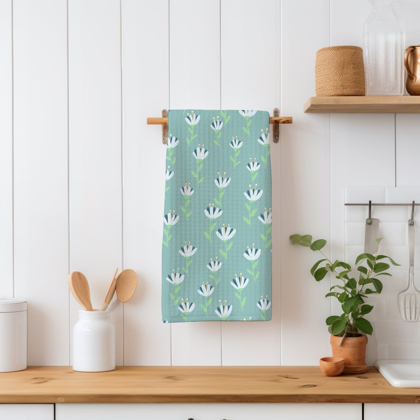 Whimsical Blooms Seamless Pattern Green - Floral Digital Paper PNG 12” x 12” 300 DPI