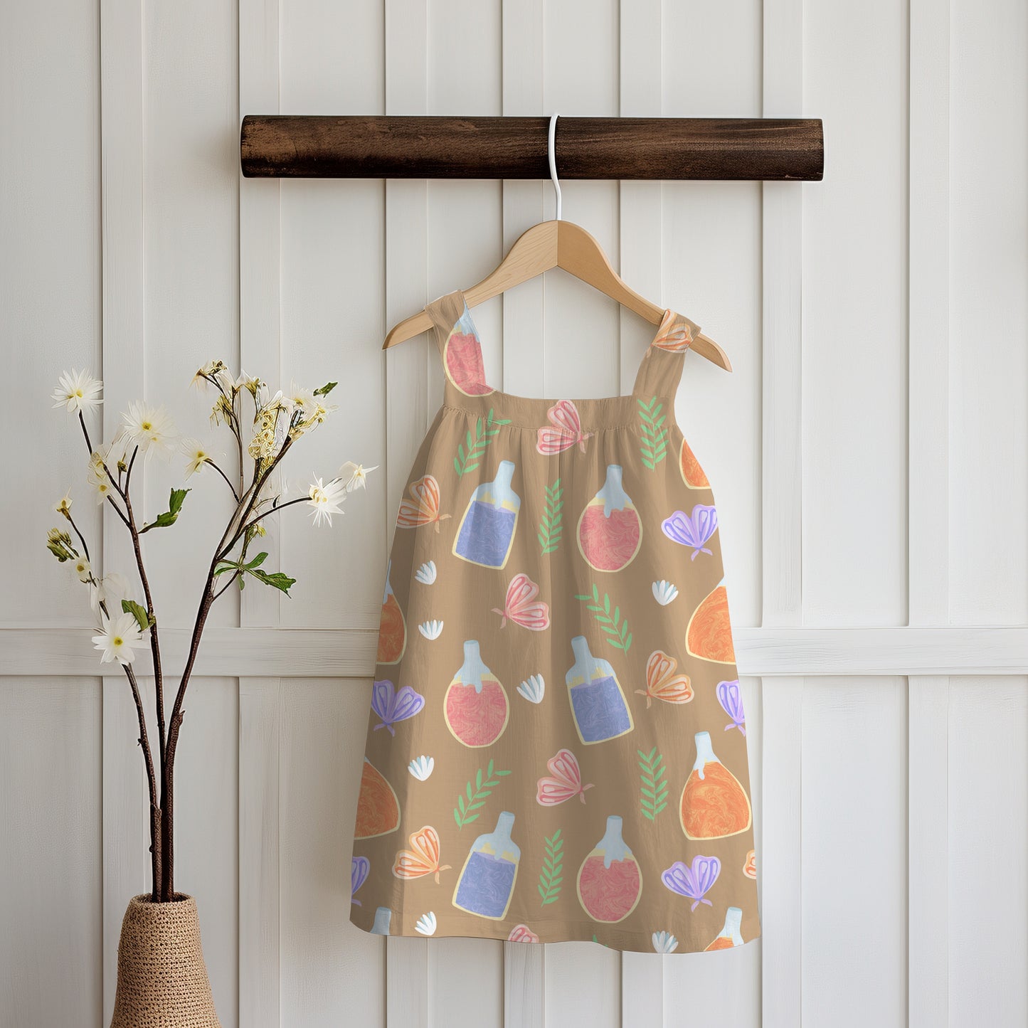 Enchanting Potions, Moths & Flowers Seamless Pattern Brown | Digital Paper PNG 12” x 12” 300 DPI