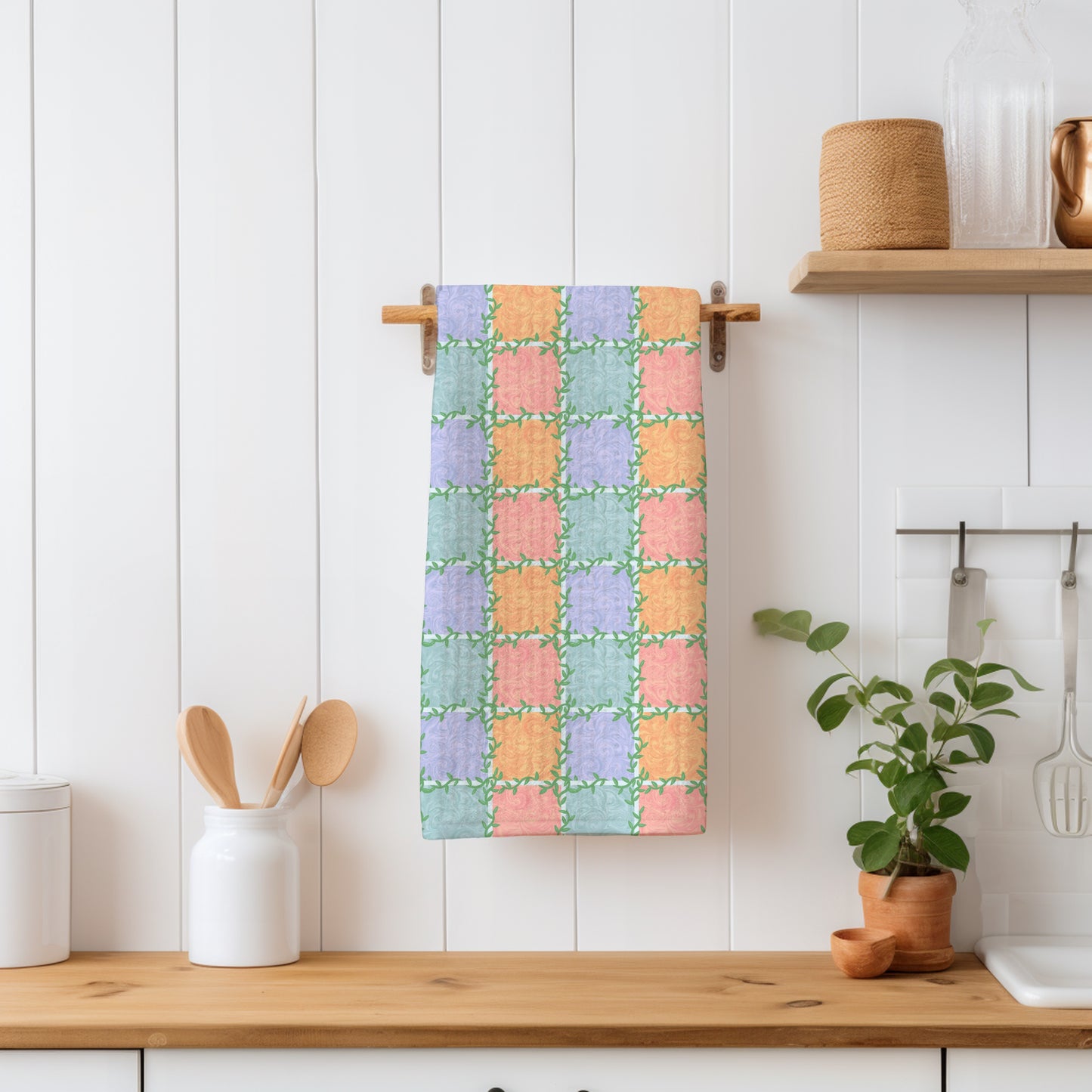 Whimsical Tiles & Botanicals Seamless Pattern | Digital Paper PNG 12β x 12β 300 DPI