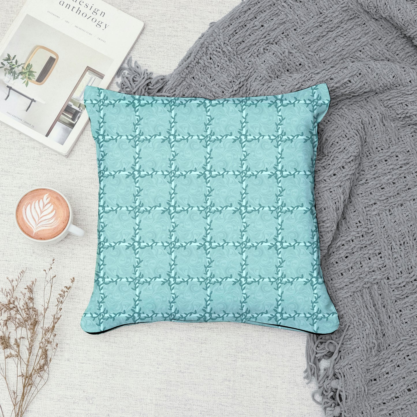 Whimsical Tiles & Botanicals Seamless Pattern Green | Digital Paper PNG 12β x 12β 300 DPI