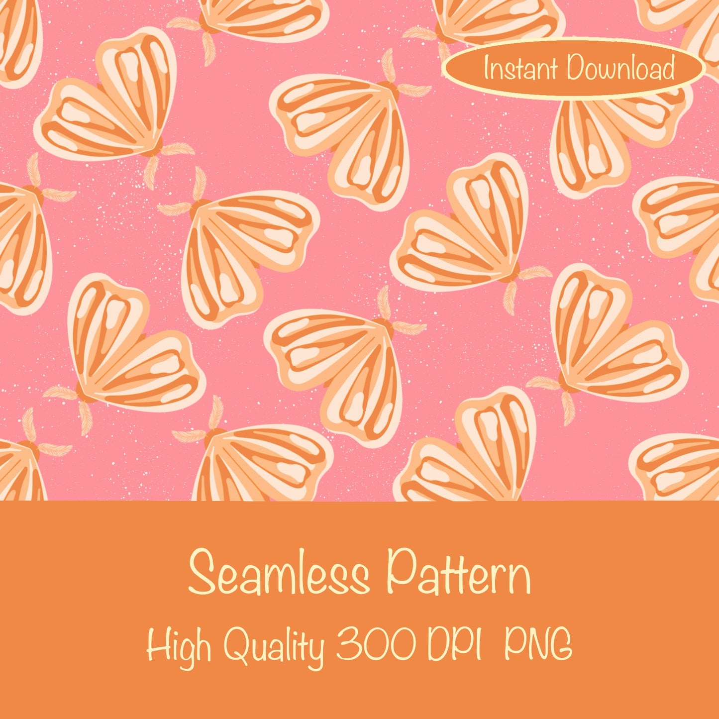 Whimsical Moths Seamless Pattern Pink | Digital Paper PNG 12” x 12” 300 DPI