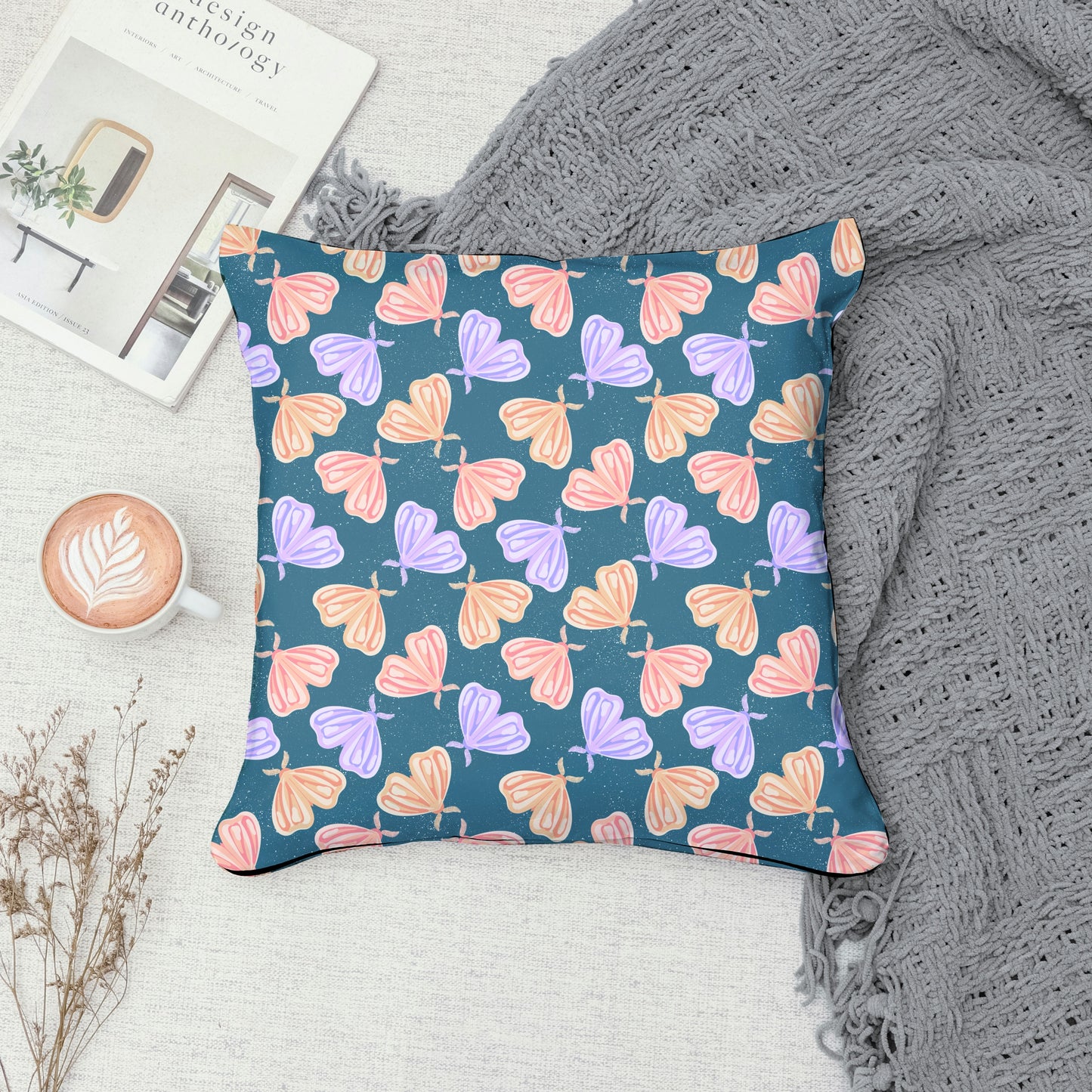 Whimsical Moths Seamless Pattern Blue | Digital Paper PNG 12” x 12” 300 DPI