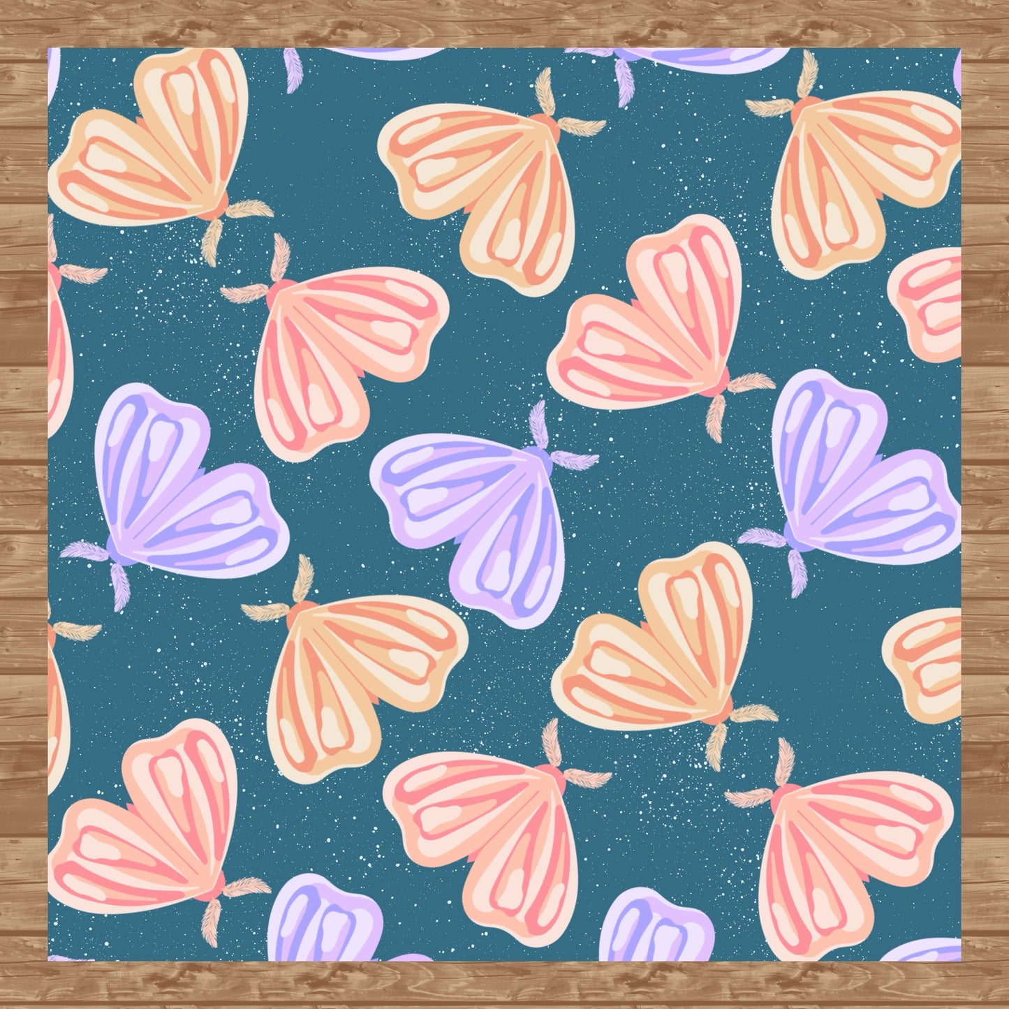 Whimsical Moths Seamless Pattern Blue | Digital Paper PNG 12” x 12” 300 DPI