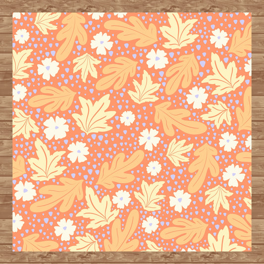 Fall Leaves & Flowers Seamless Pattern Orange | Autumn Digital Paper PNG | Cozy Floral Print