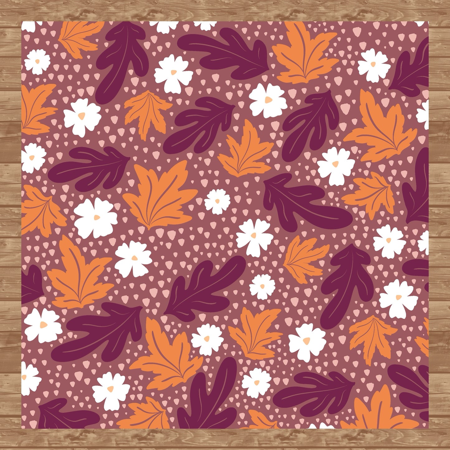 Fall Leaves & Flowers Seamless Pattern Dark | Autumn Digital Paper PNG | Cozy Floral Print