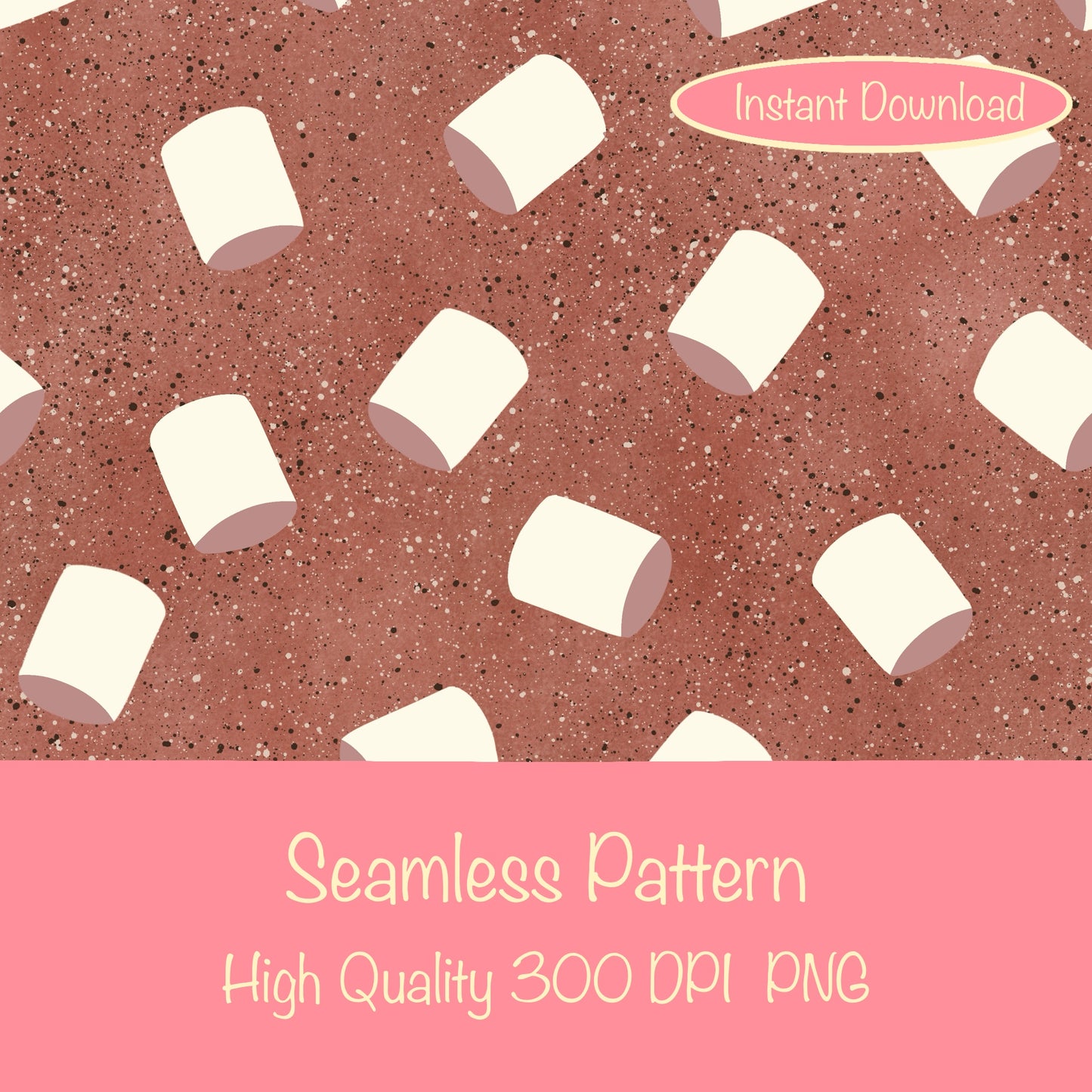 Hot Cocoa & Marshmallows Seamless Pattern – Cozy Winter Digital PNG Background