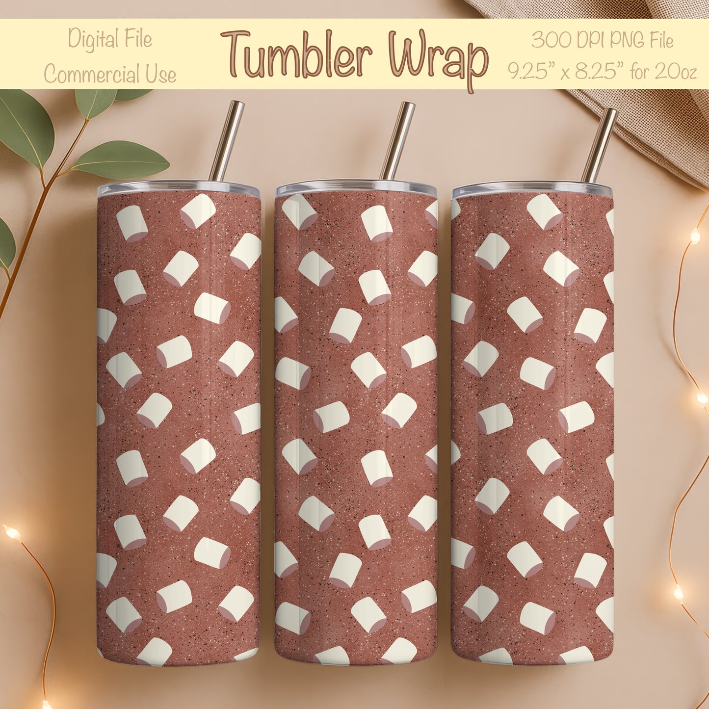 Hot Cocoa 20 oz Tumbler Wrap β Cozy Winter Mug Print PNG | Digital 9.25β x 8.20β
