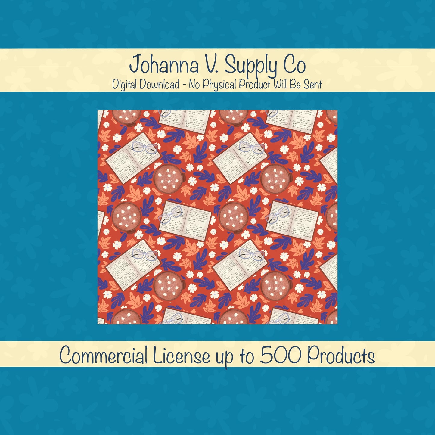 Cozy Fall 20 oz Tumbler Wrap Red β Books, Hot Cocoa & Fall Florals PNG | Digital 9.25β x 8.20β