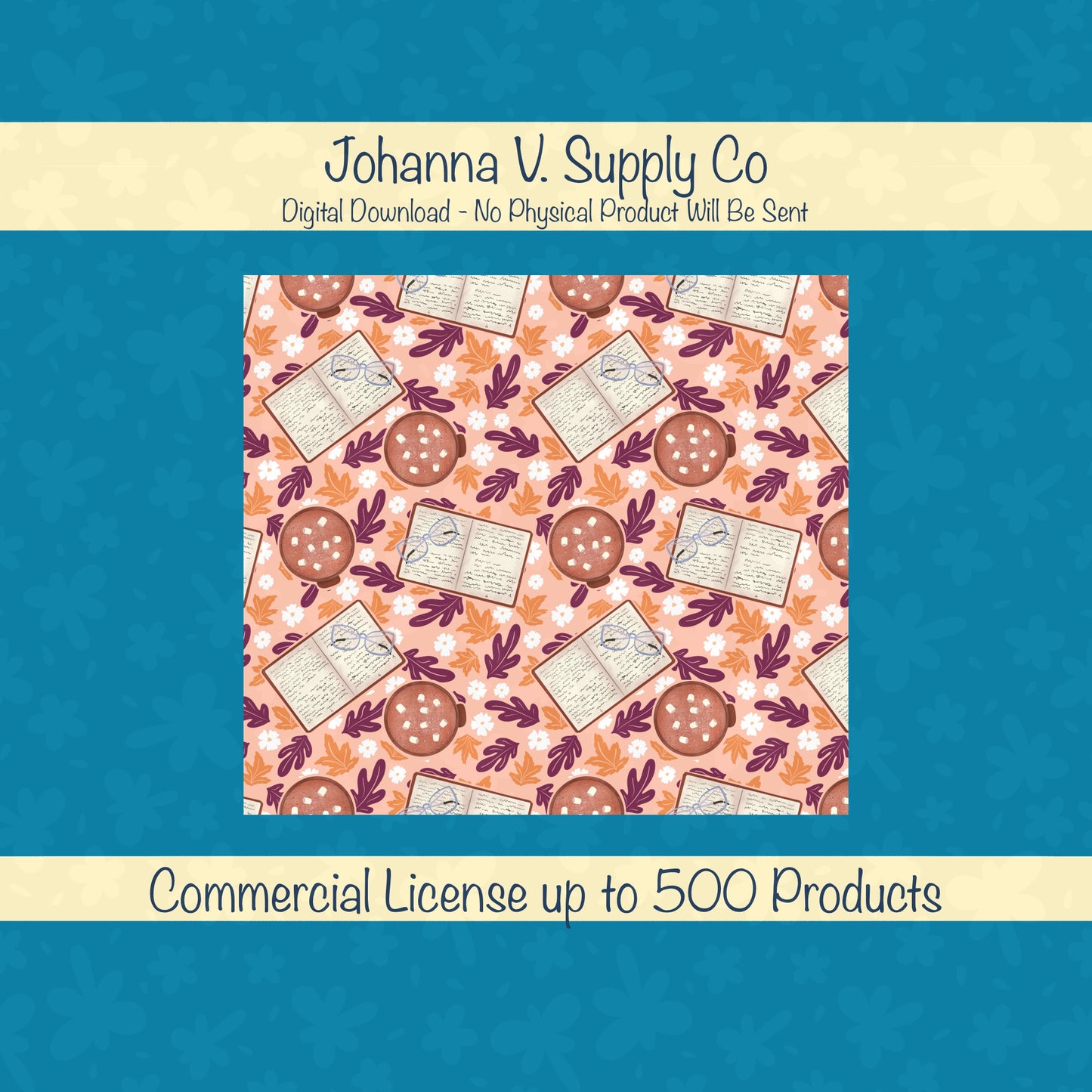 Cozy Fall 20 oz Tumbler Wrap Pink β Books, Hot Cocoa & Fall Florals PNG | Digital 9.25β x 8.20β