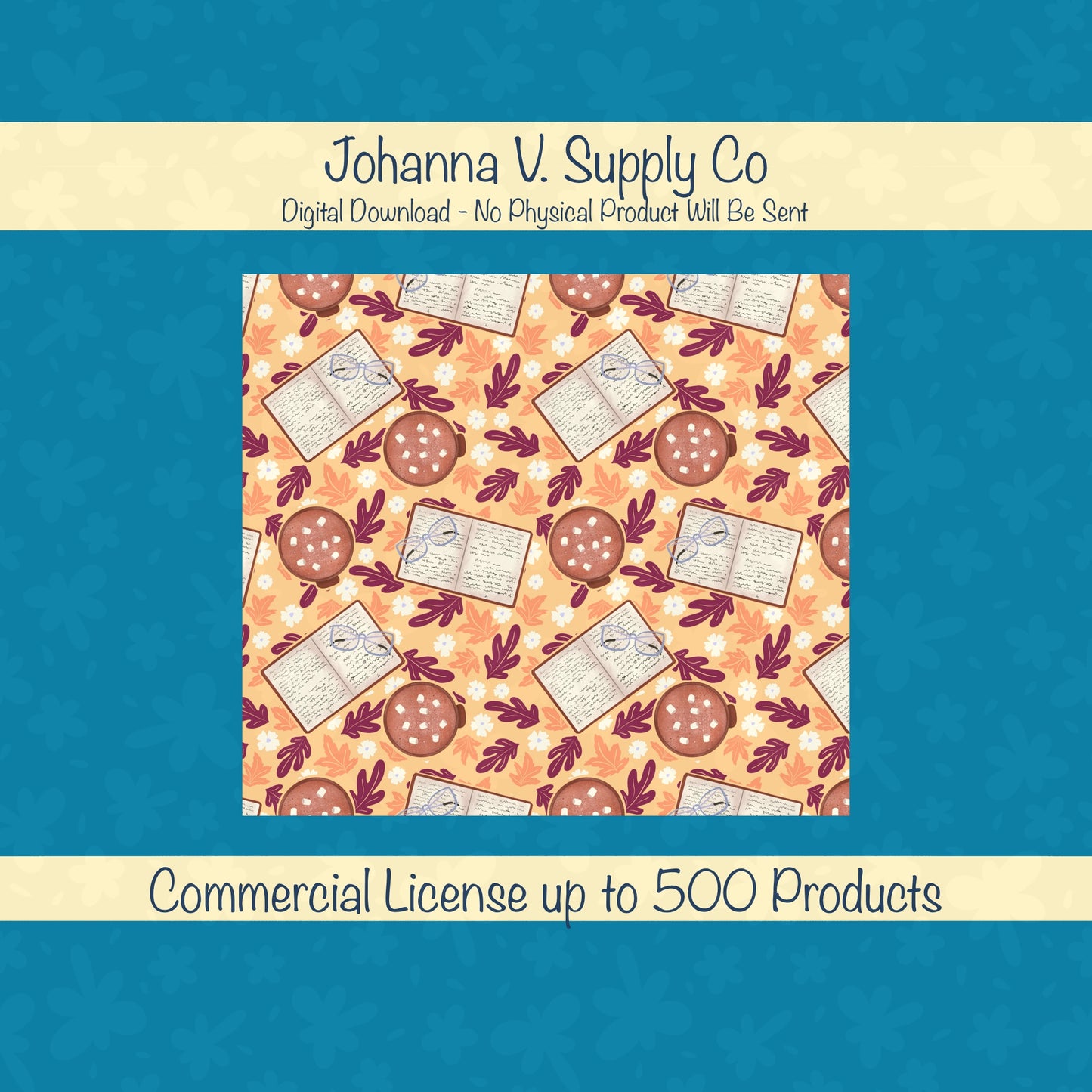 Cozy Fall 20 oz Tumbler Wrap Orange β Books, Hot Cocoa & Fall Florals PNG | Digital 9.25β x 8.20β