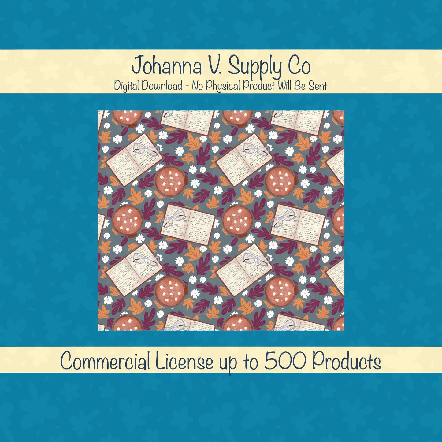 Cozy Fall 20 oz Tumbler Wrap Dark β Books, Hot Cocoa & Fall Florals PNG | Digital 9.25β x 8.20β