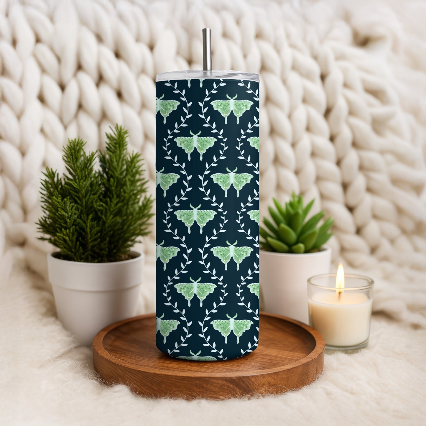 Dreamy Moths Tumbler Wrap Dark β Digital 9.25β x 8.20β PNG File