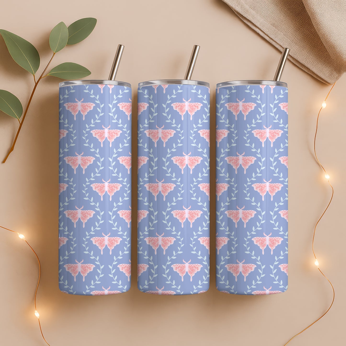 Dreamy Moths Tumbler Wrap Purple β Digital 9.25β x 8.20β PNG File