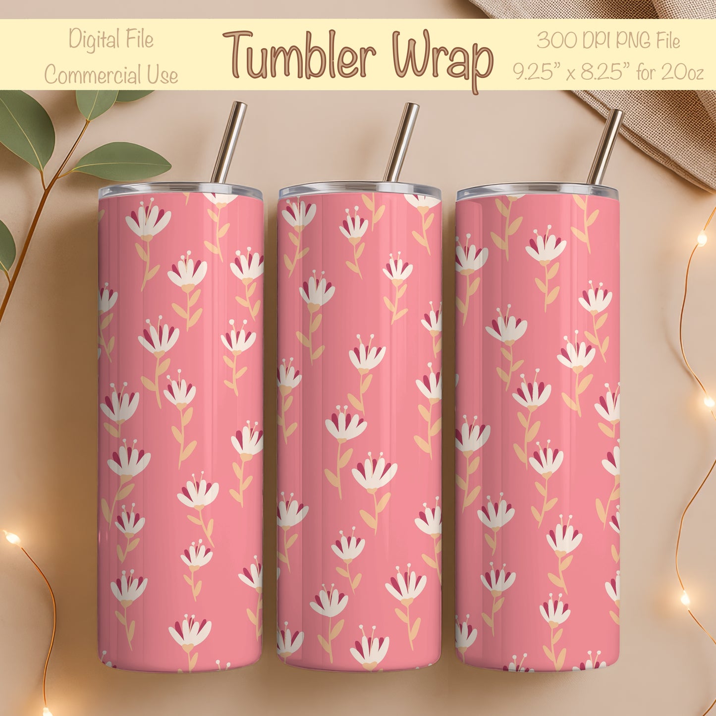Whimsy Blooms Tumbler Wrap Pink β Digital Floral 9.25β x 8.20β PNG File