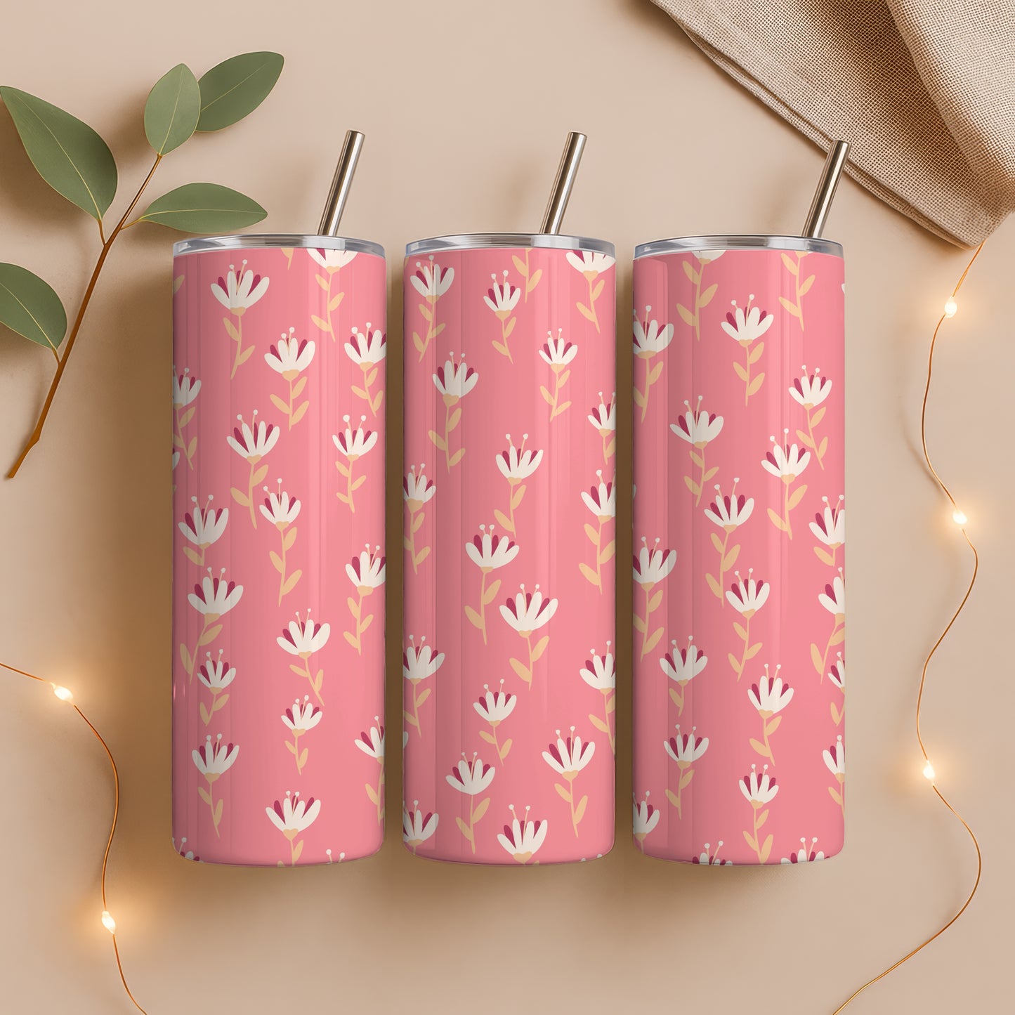 Whimsy Blooms Tumbler Wrap Pink β Digital Floral 9.25β x 8.20β PNG File