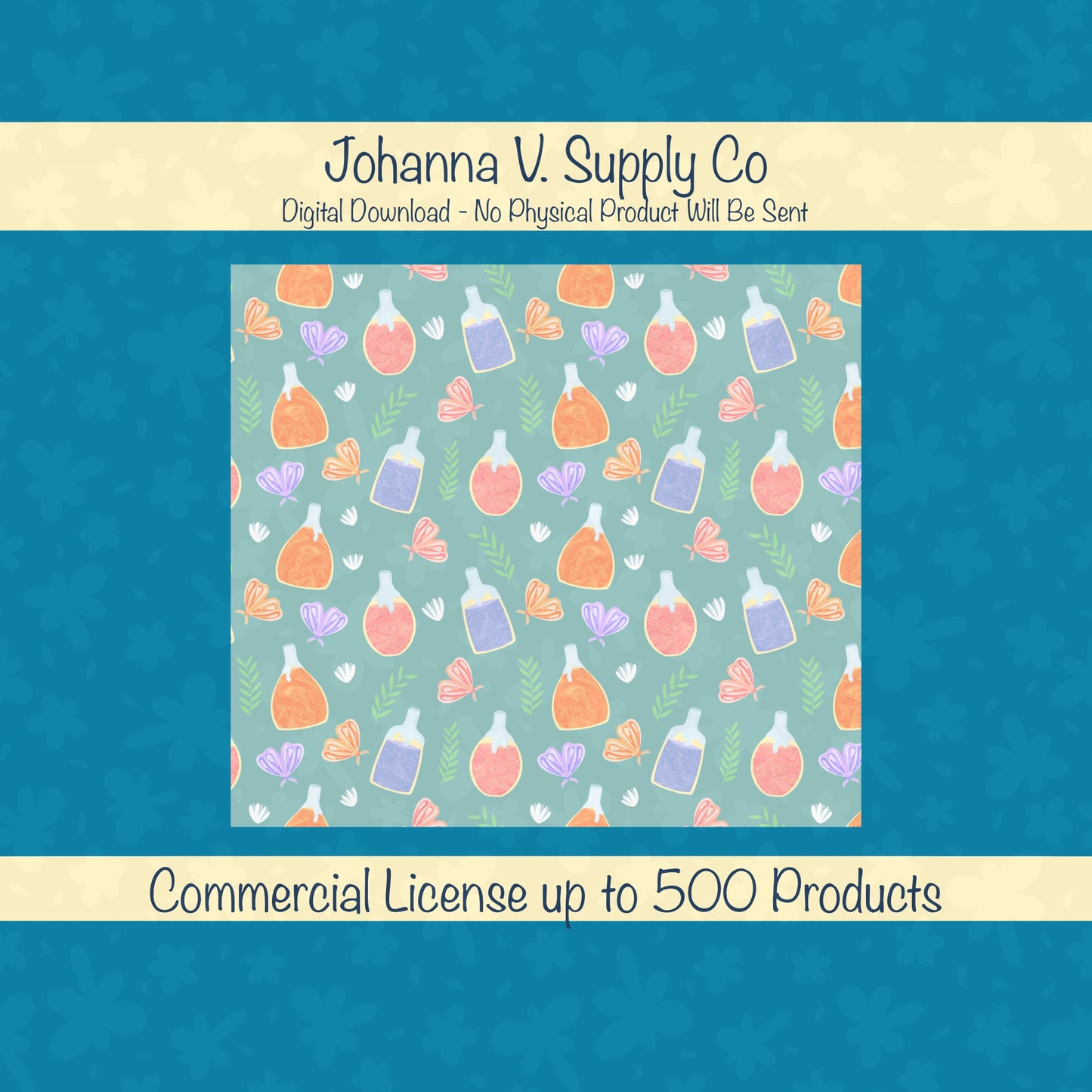 Enchanted Potions & Moths Tumbler Wrap Green β Whimsical Flowers Digital PNG 9.25β x 8.20β