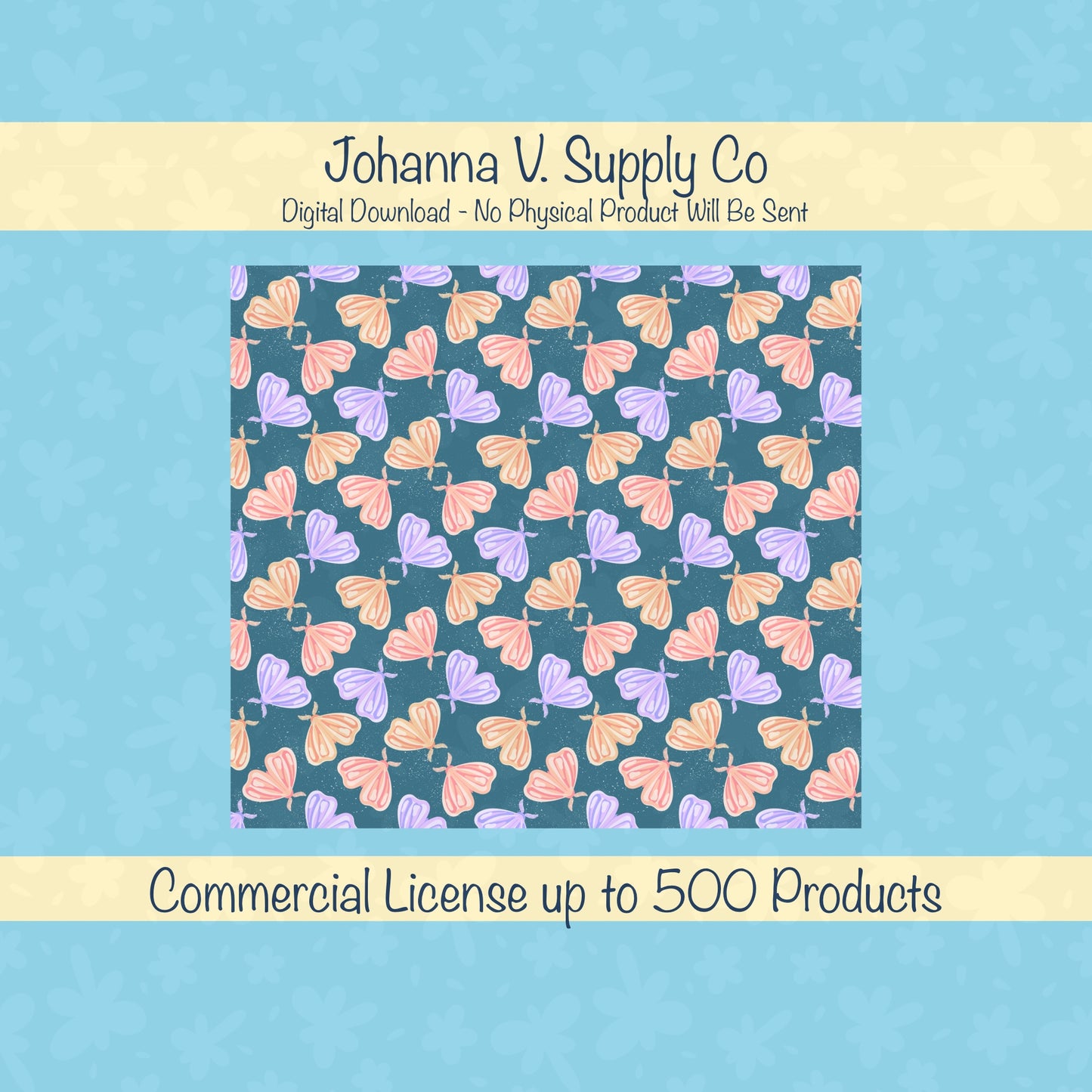 Whimsical Moths Tumbler Wrap Blue β Digital 9.25β x 8.20β PNG File