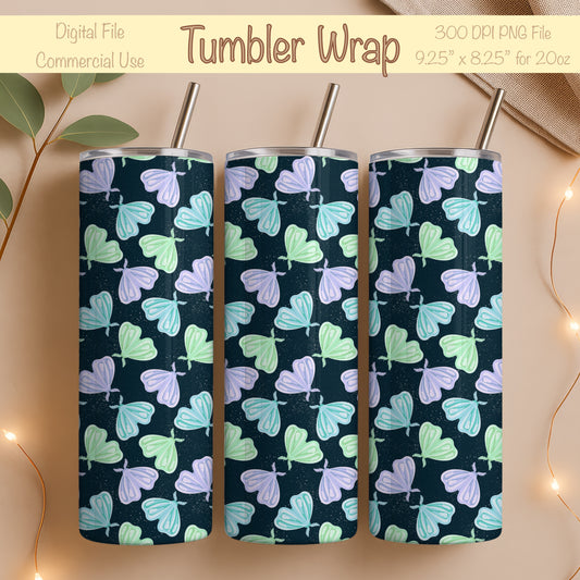Whimsical Moths Tumbler Wrap Dark – Digital 9.25” x 8.20” PNG File