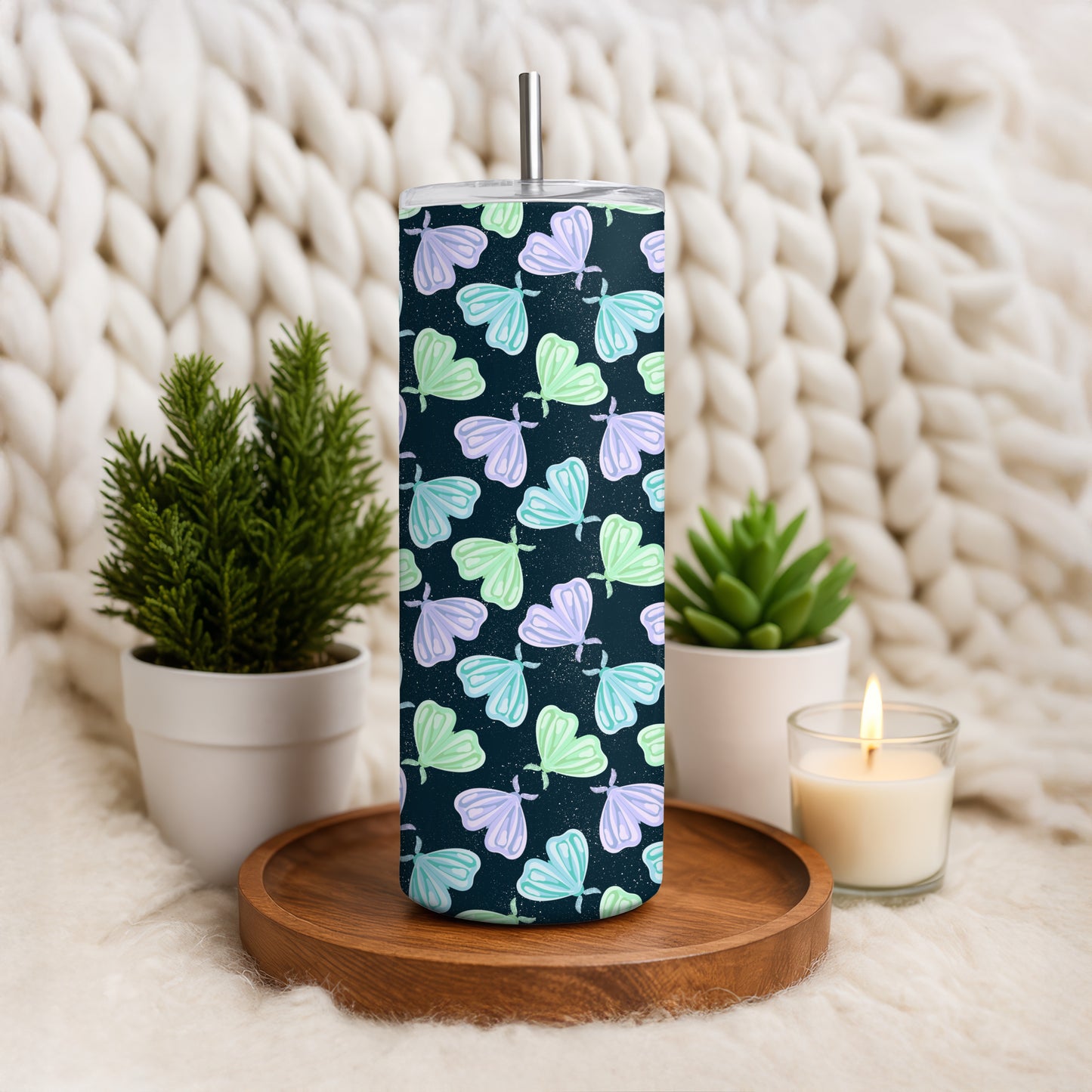 Whimsical Moths Tumbler Wrap Dark β Digital 9.25β x 8.20β PNG File