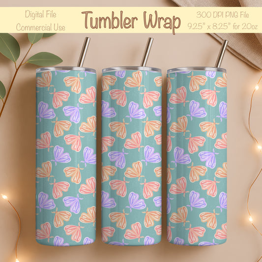 Whimsical Moths Tumbler Wrap Green – Digital 9.25” x 8.20” PNG File