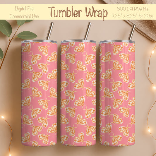 Whimsical Moths Tumbler Wrap Orange– Digital 9.25” x 8.20” PNG File