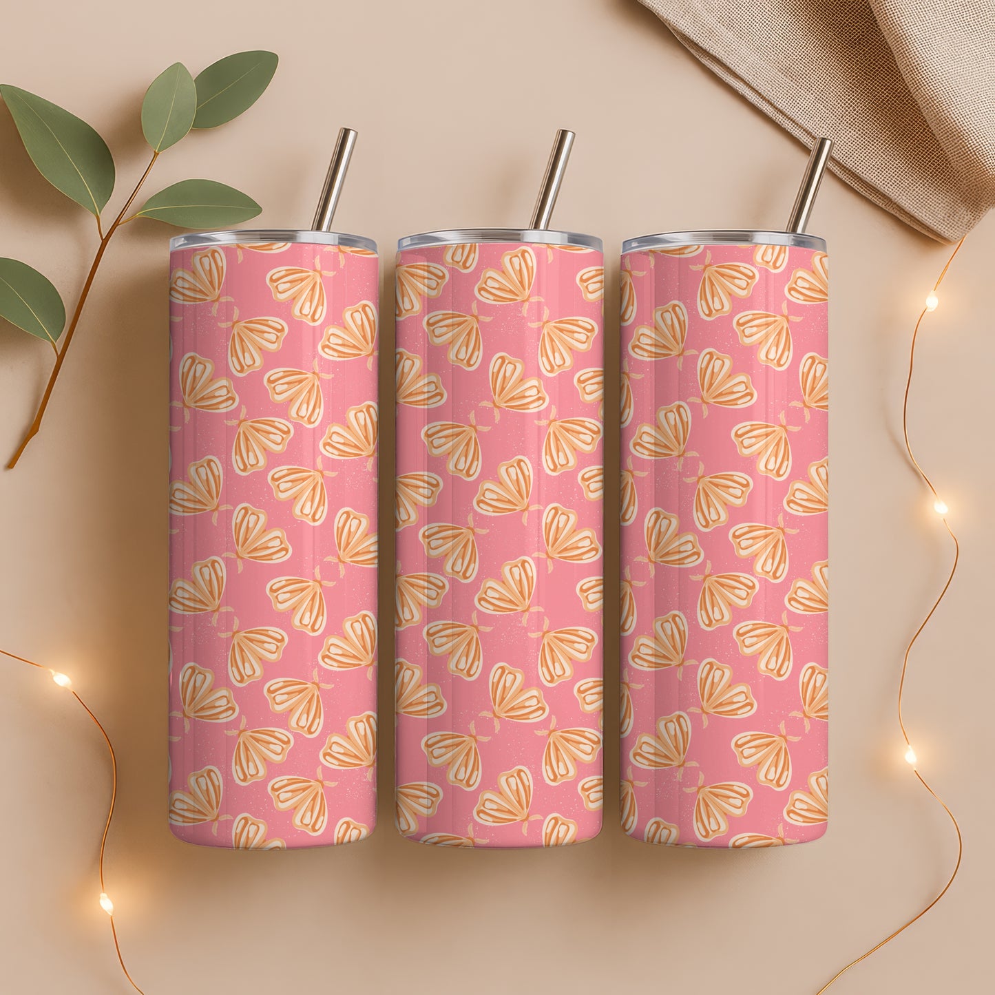 Whimsical Moths Tumbler Wrap Orange– Digital 9.25” x 8.20” PNG File