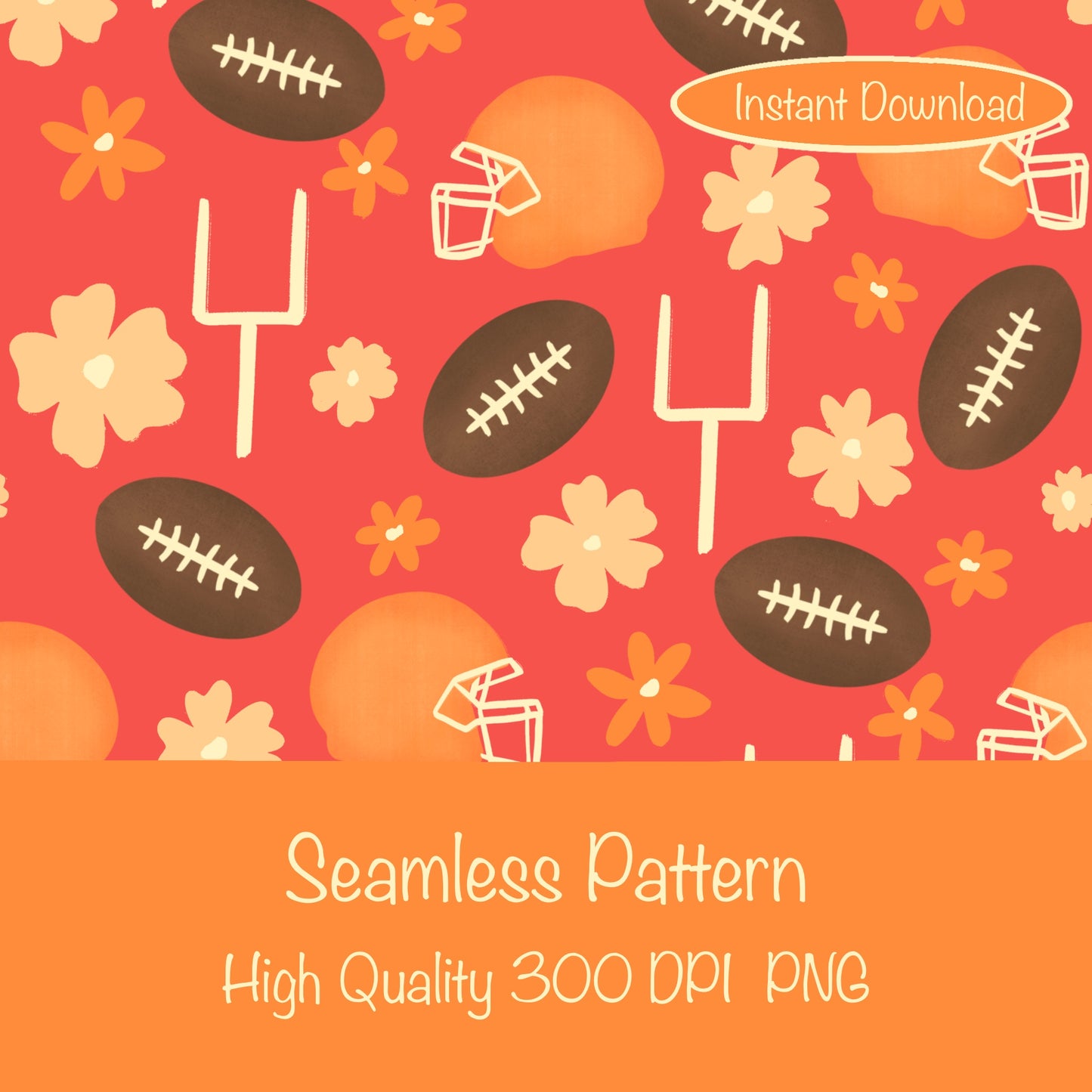 Football Seamless Pattern Red | 12x12 PNG Digital Download | Sports Themed Background Design
