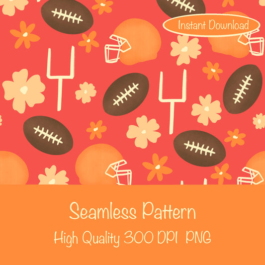 Football Seamless Pattern Red | 12x12 PNG Digital Download | Sports Themed Background Design