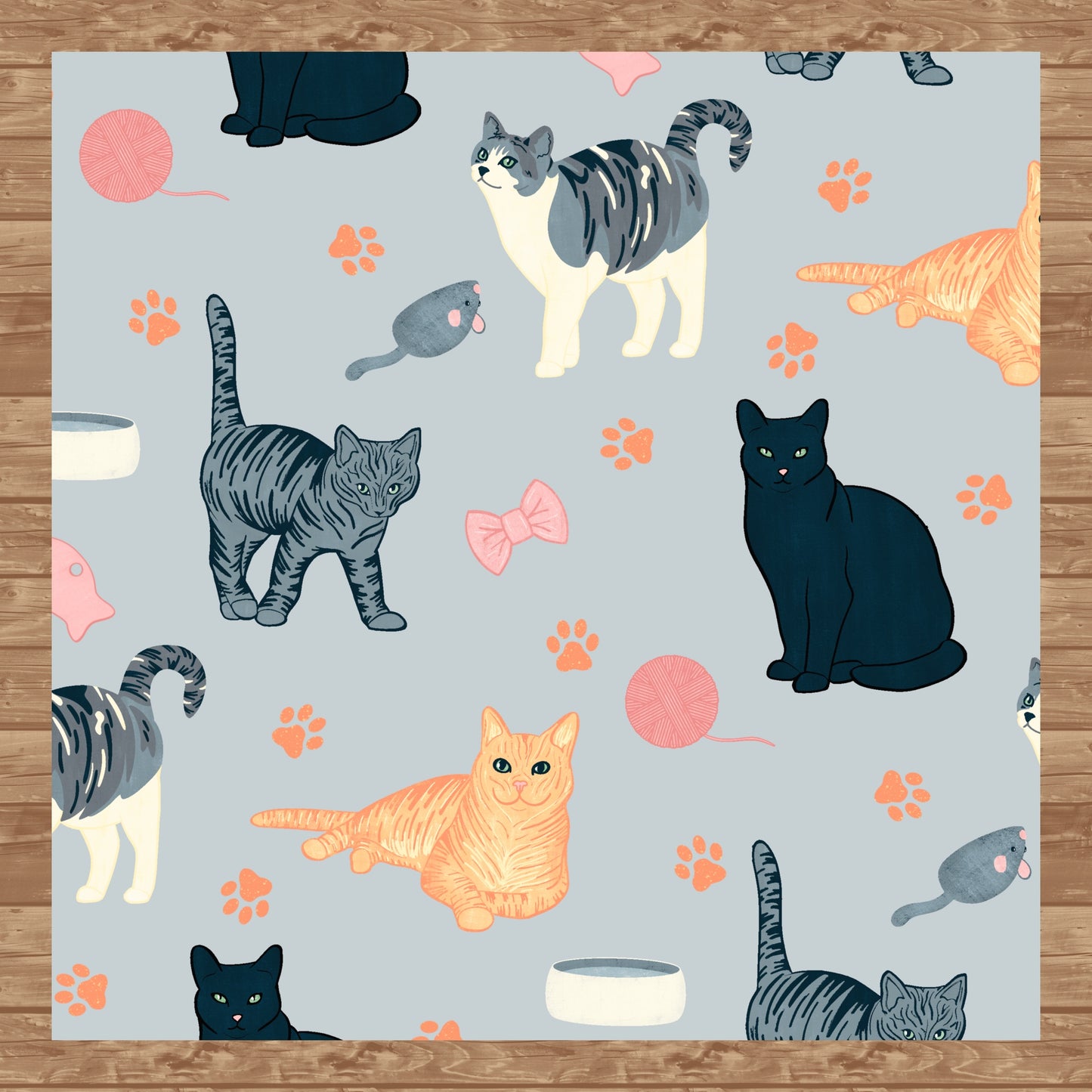 Cat Seamless Pattern Light Grey β Whimsical Feline Digital Design PNG | 12β x 12β 300 DPI